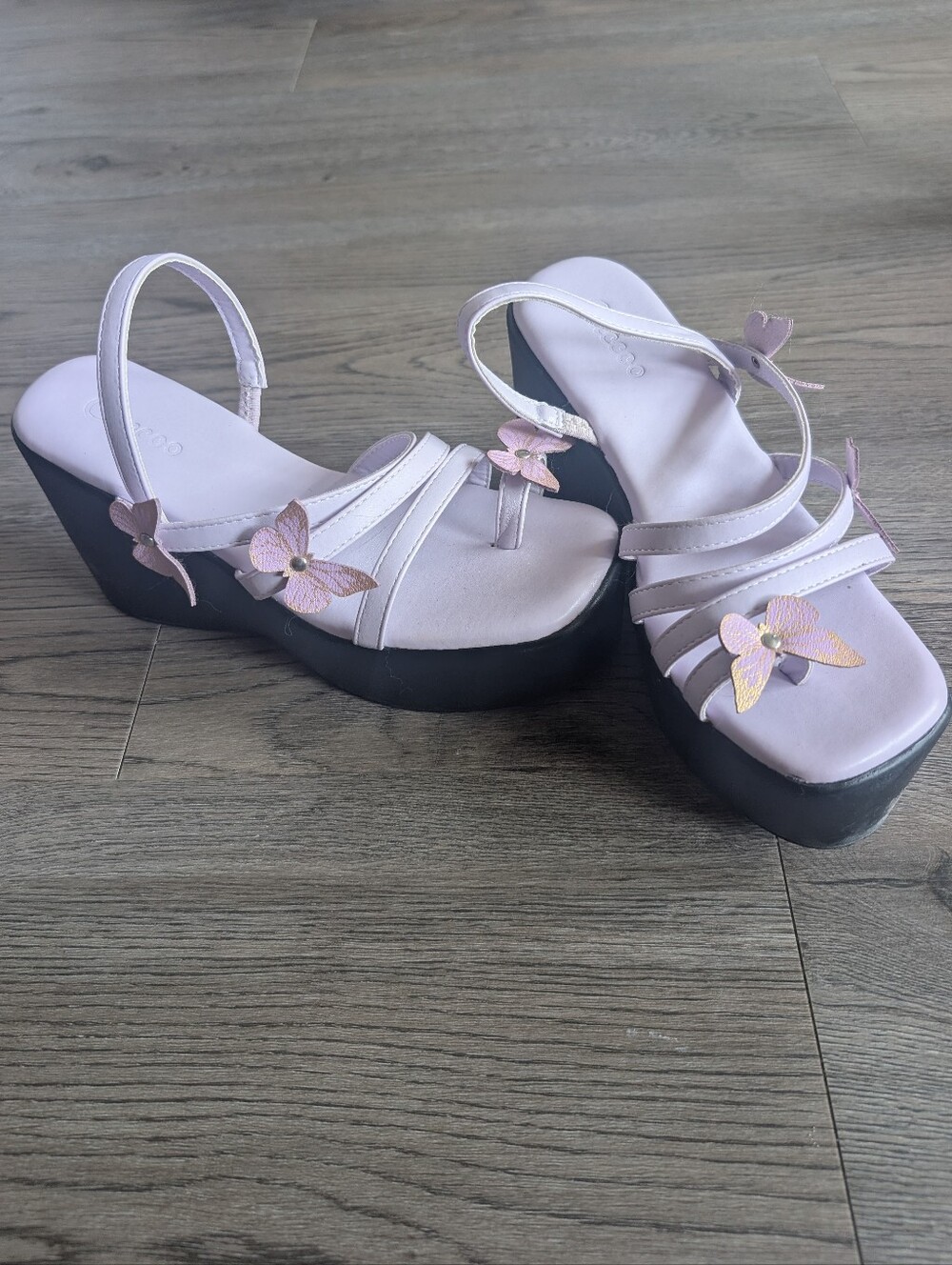 Lavender Platform Wedge Sandals with Butterfly Details